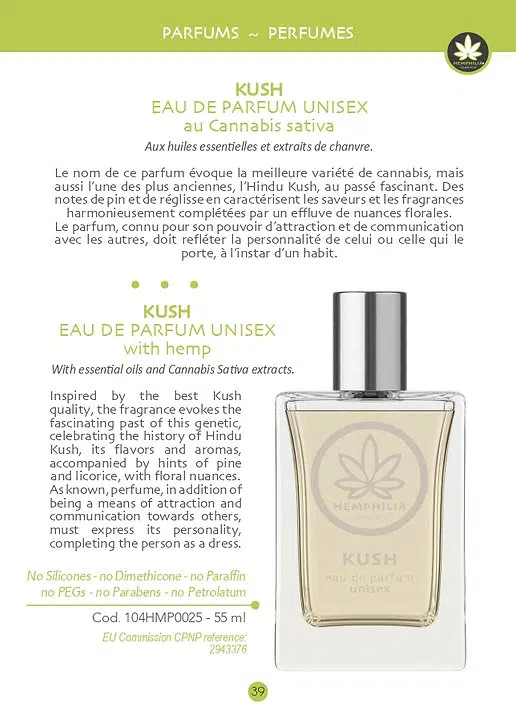 Leaflet Ingredients KUSH Eau de Parfum Unisex with Hemp, 55ml - Hemphilia x ActiveCBD
