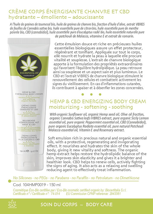 Leaflet Hemp & CBD Energizing Body Cream 150ml HEMPHILIA x Active CBD
