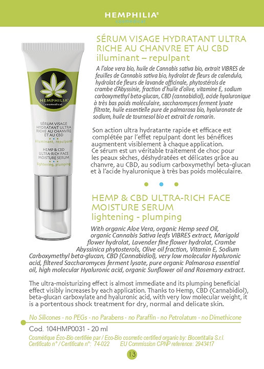 Leaflet Instructions Ultra-rich moisturizing face cream with Hemp and CBD 20mL - Hemphilia x Active CBD