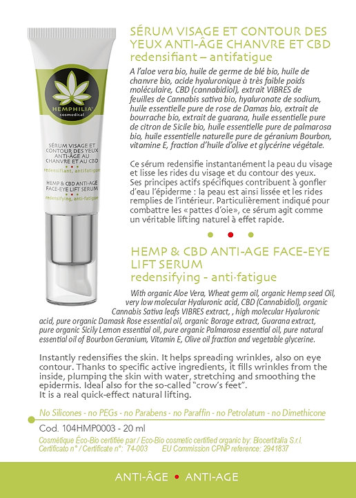 Leaflet Hemp and CBD Anti-Aging Face-Eye Lift Serum 20 ml HEMPHILIA x Active CBD